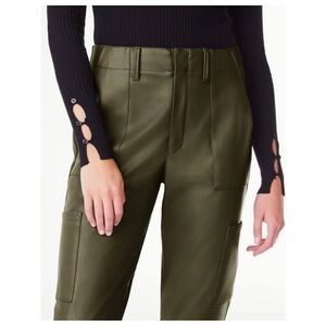 Olive Faux Leather Utility Pants - Women's